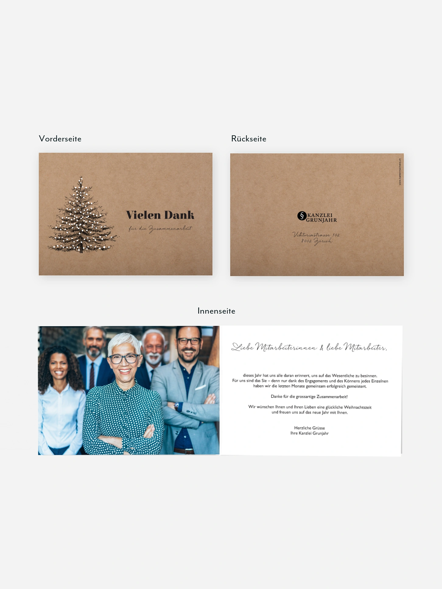 Geschäftliche Weihnachtskarte Pinetree Mitarbeiter