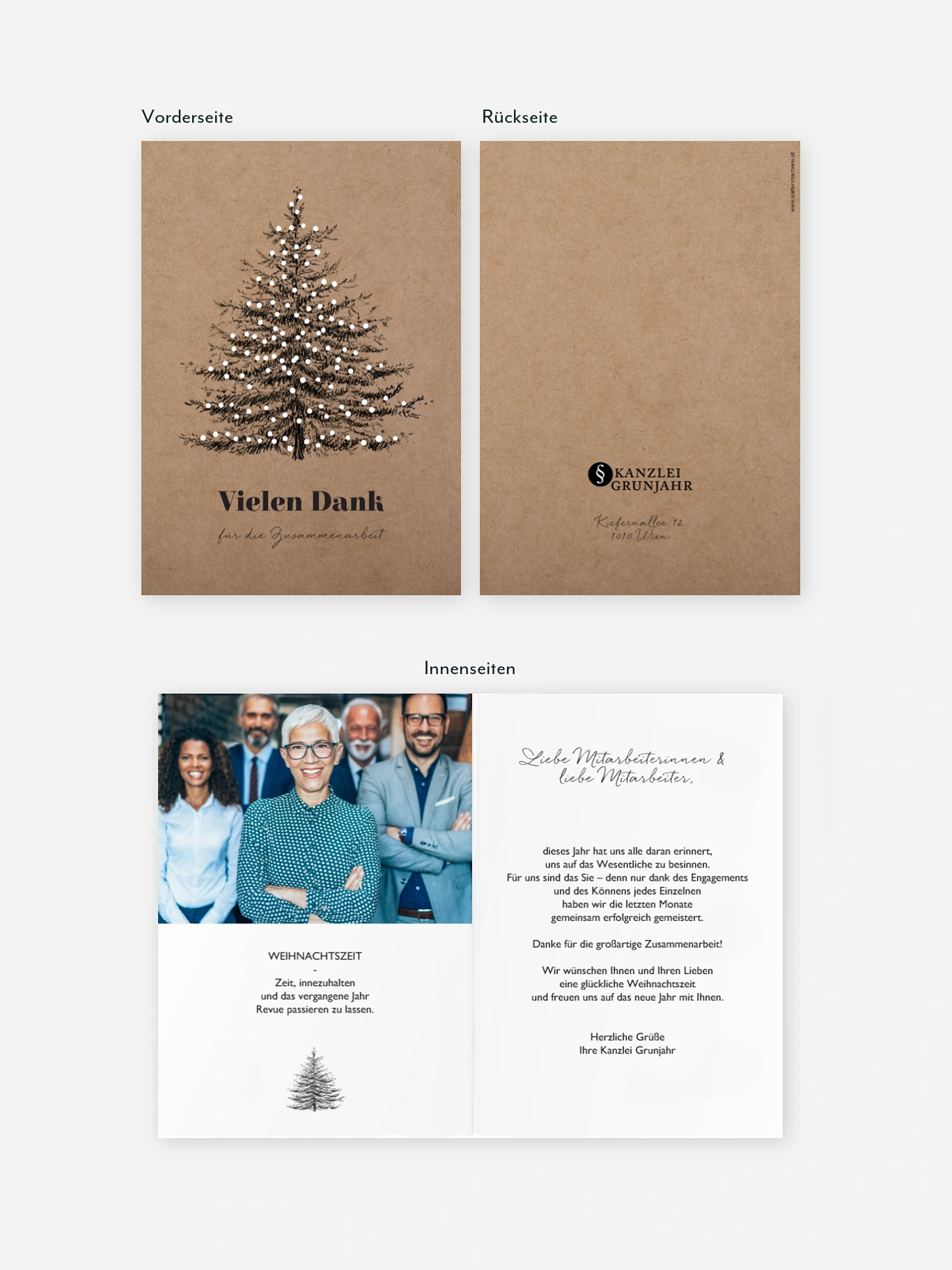 Geschäftliche Weihnachtskarte Pinetree Mitarbeiter