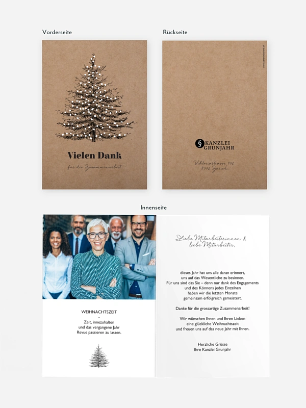 Geschäftliche Weihnachtskarte Pinetree Mitarbeiter