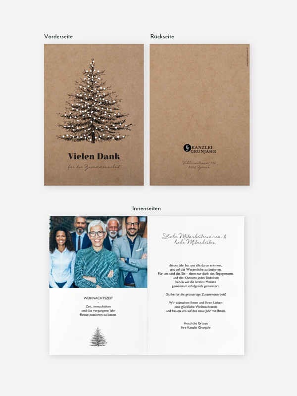 Geschäftliche Weihnachtskarte Pinetree Mitarbeiter