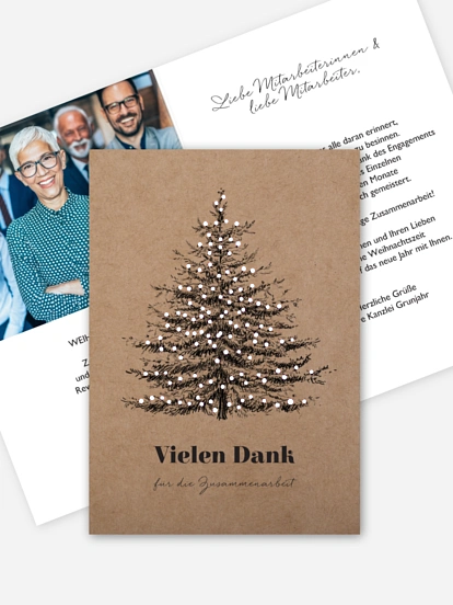 Geschäftliche Weihnachtskarte Pinetree Mitarbeiter