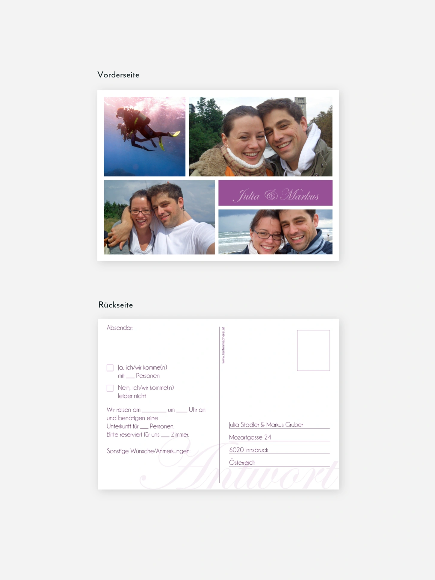 Antwortkarte Hochzeit Fotowand