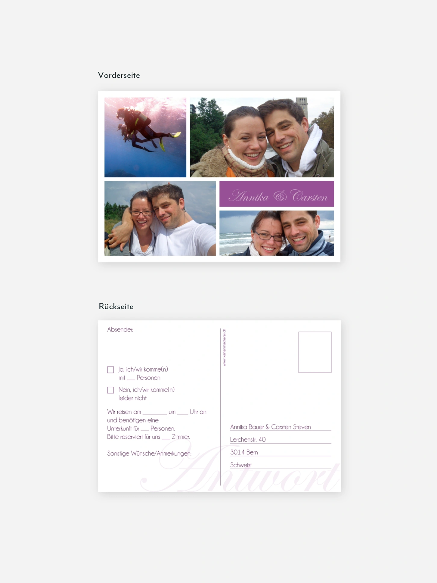 Antwortkarte Hochzeit Fotowand