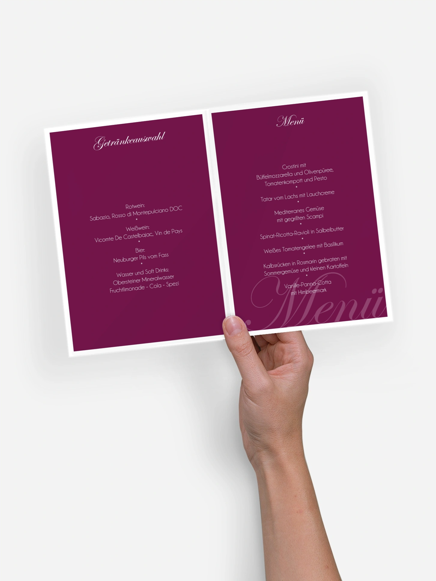 Menükarte Hochzeit Fotowand