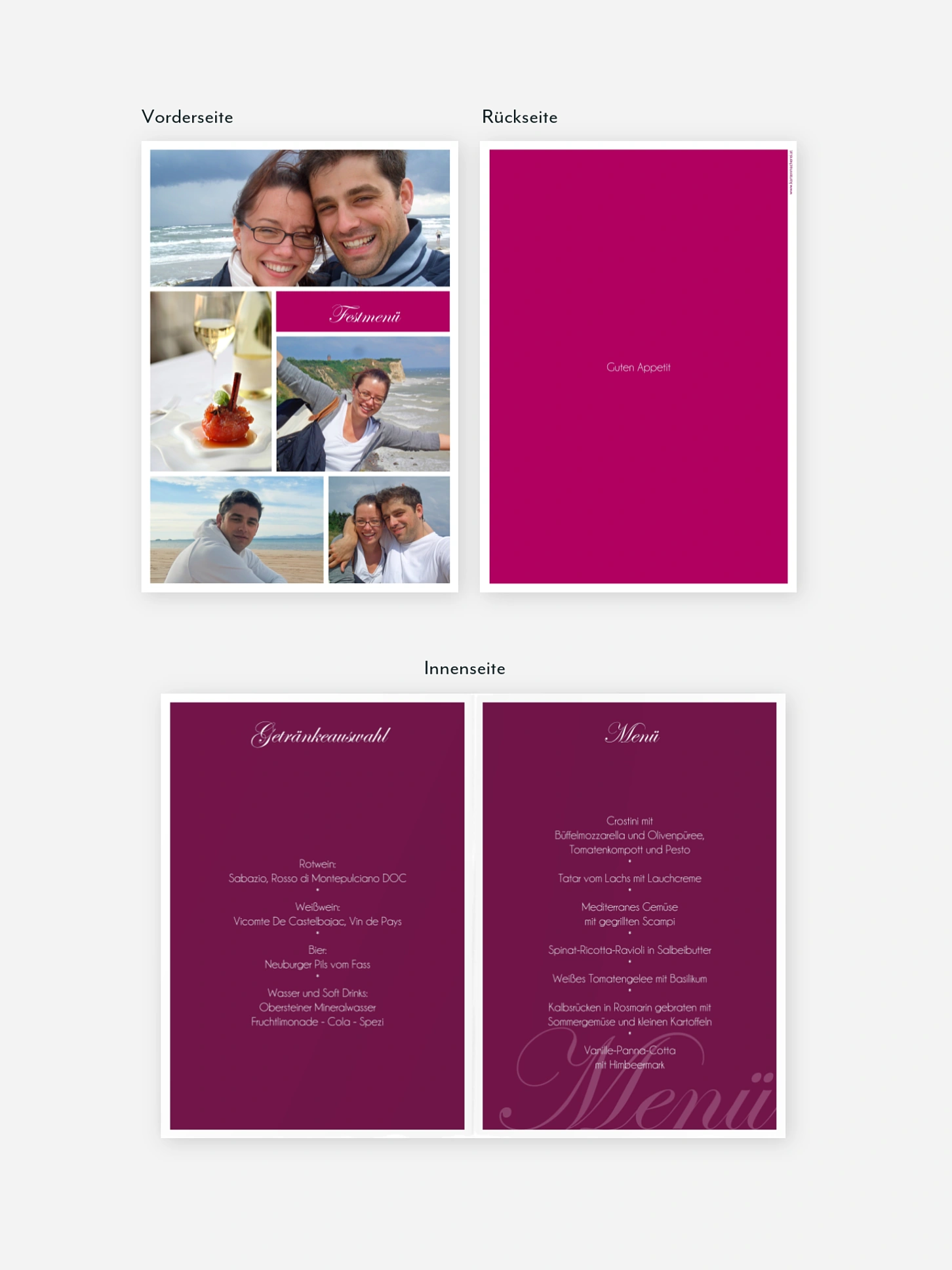 Menükarte Hochzeit Fotowand