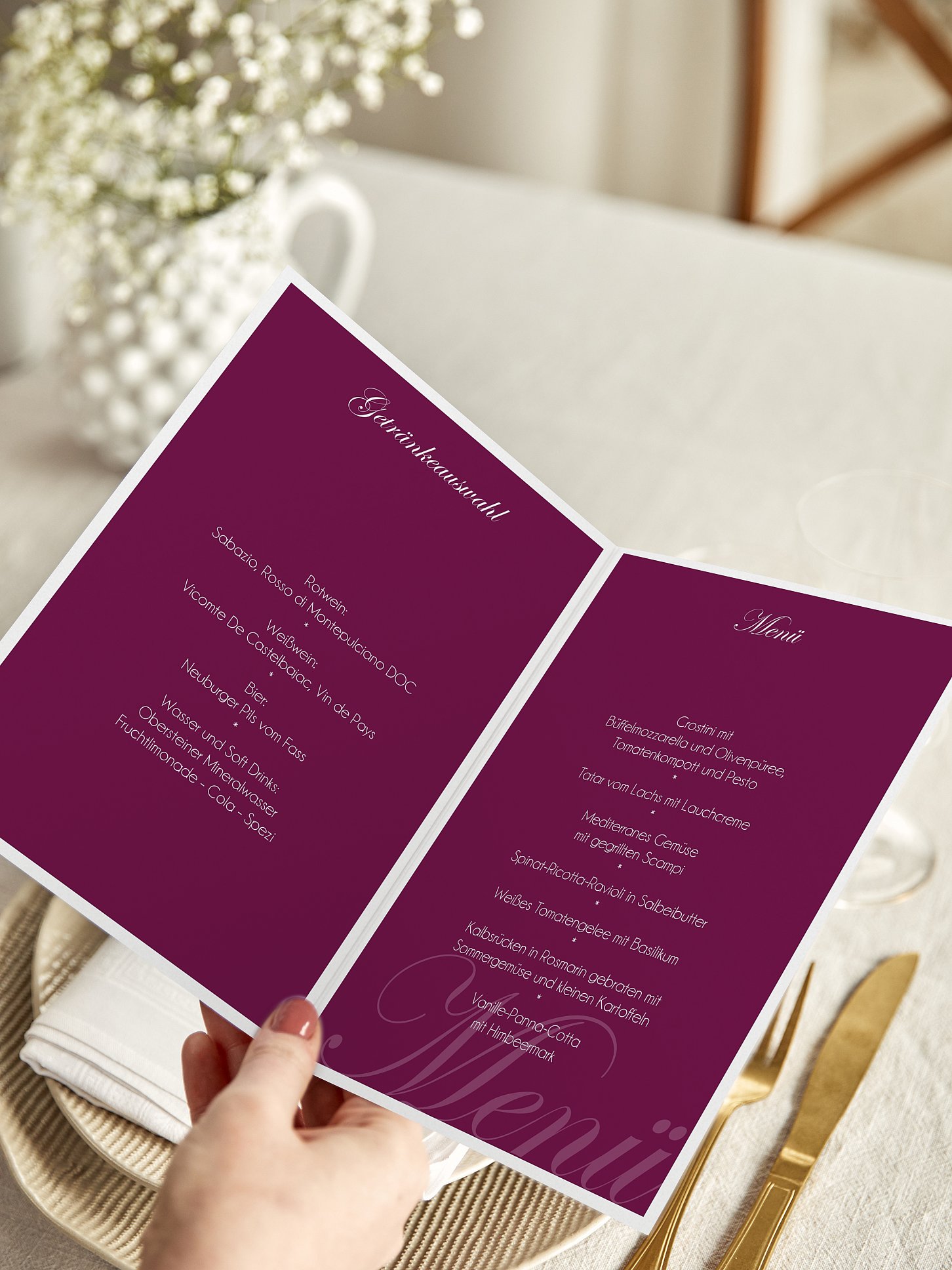 Menükarte Hochzeit Fotowand