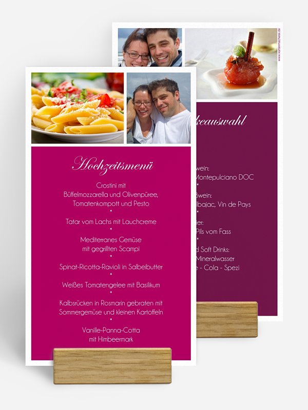 Menükarte Hochzeit Fotowand
