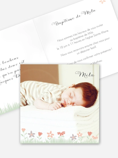 Faire-part baptême Prairie en fleurs