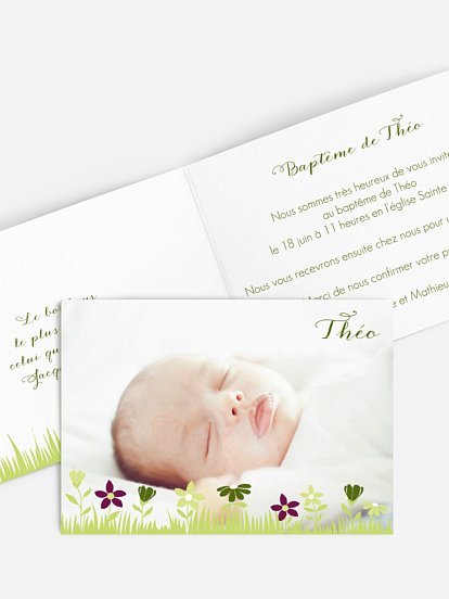 Faire-part baptême Prairie en fleurs