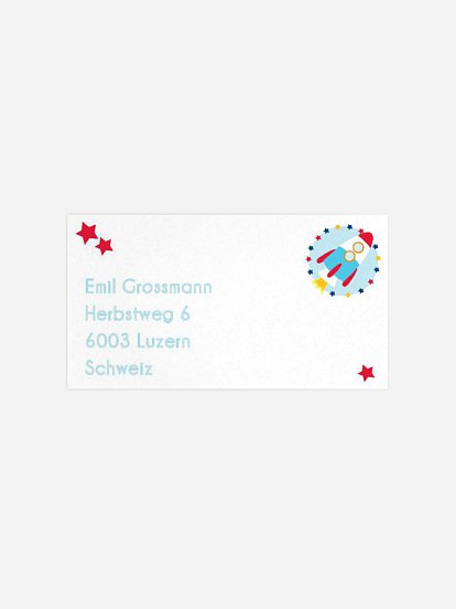 Empfängeraufkleber Geburtstag Rakete