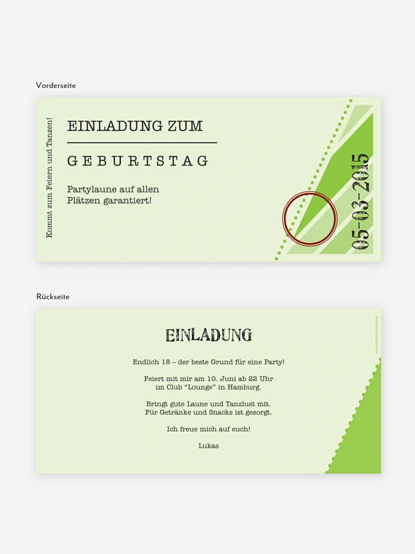 Einladung 18. Geburtstag Eintrittskarte
