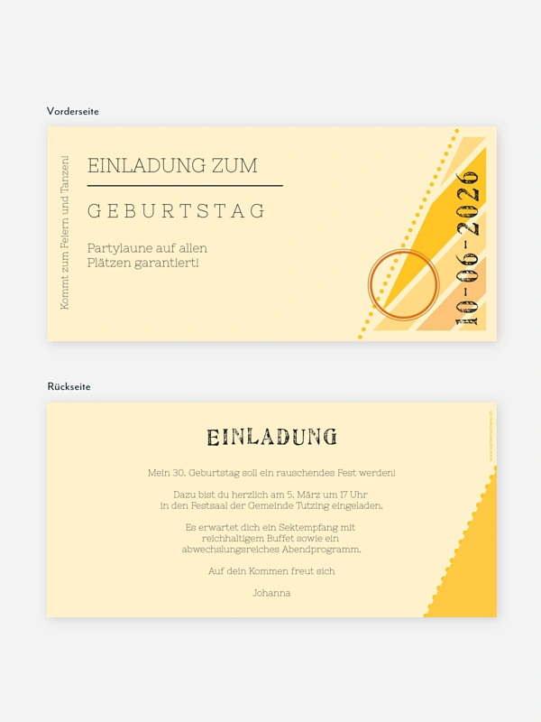 Einladung 30. Geburtstag Eintrittskarte