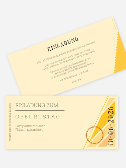 Einladung 30. Geburtstag Eintrittskarte