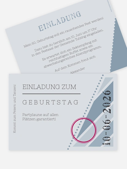 Einladung 60. Geburtstag Eintrittskarte