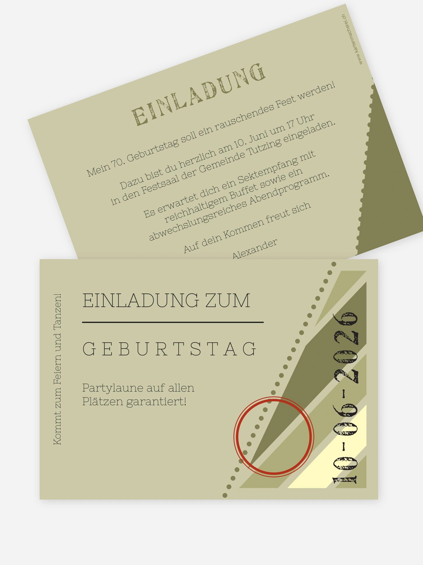 Einladung 70. Geburtstag Eintrittskarte
