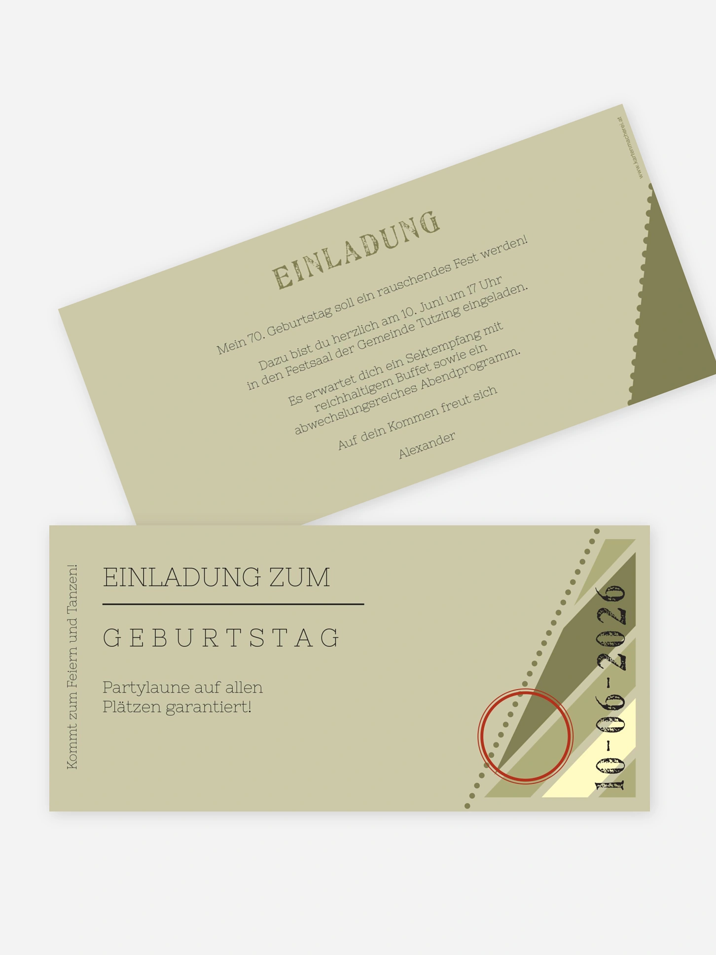 Einladung 70. Geburtstag Eintrittskarte