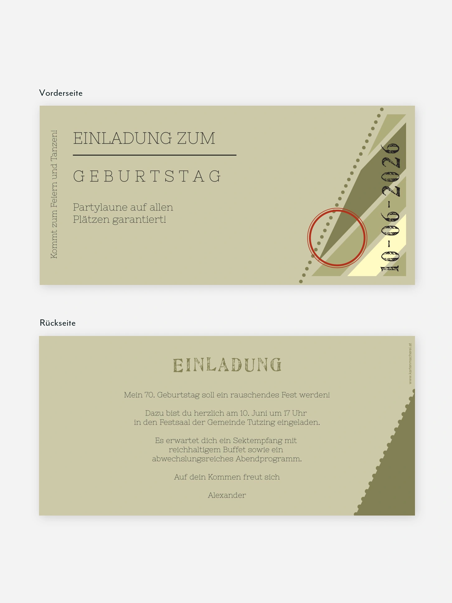 Einladung 70. Geburtstag Eintrittskarte