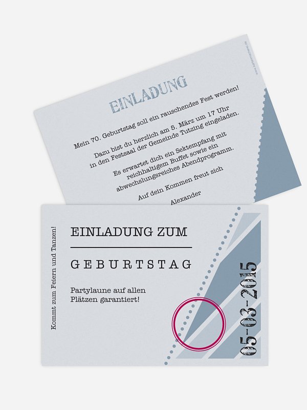 Einladung 70. Geburtstag Eintrittskarte