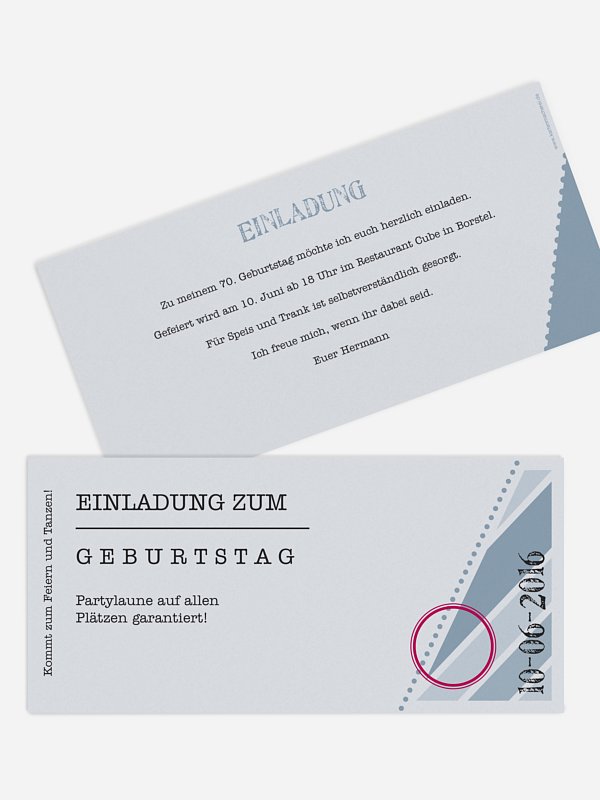 Einladung 70. Geburtstag Eintrittskarte