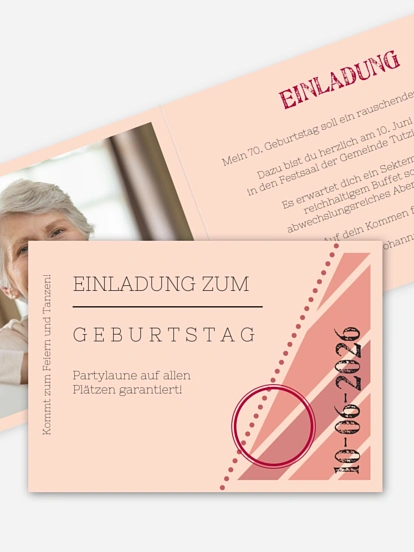 Einladung 70. Geburtstag Eintrittskarte