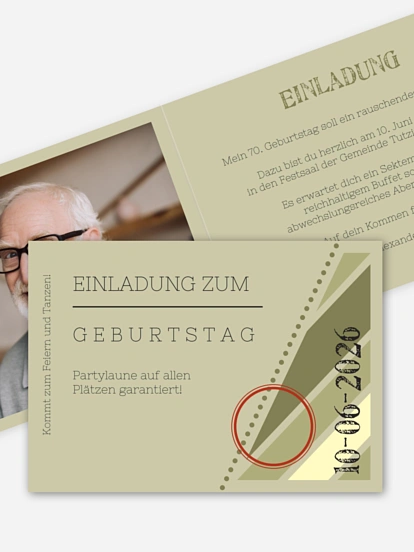 Einladung 70. Geburtstag Eintrittskarte
