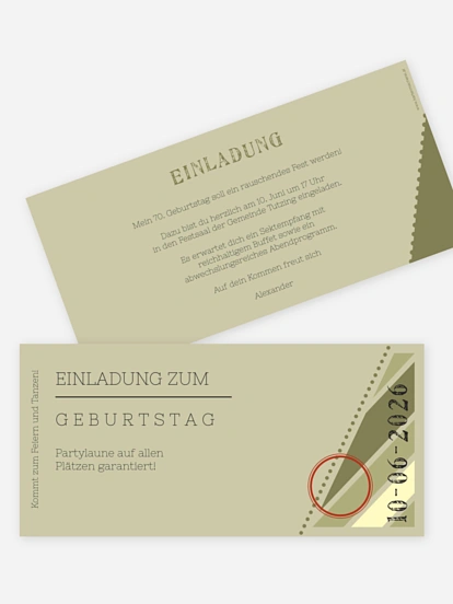 Einladung 70. Geburtstag Eintrittskarte