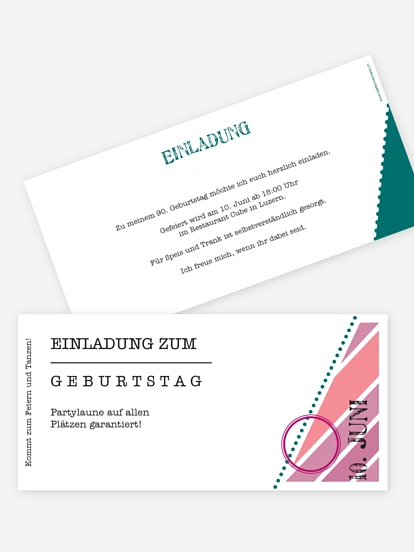 Einladung 90. Geburtstag Eintrittskarte