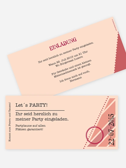 Partyeinladung Eintrittskarte