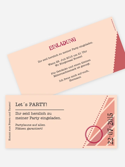 Partyeinladung Eintrittskarte