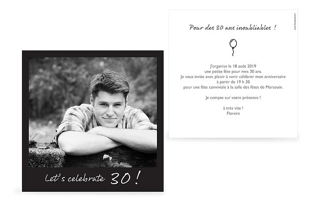 invitation anniversaire 30 Polaroid