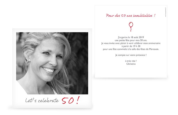 invitation anniversaire 50 Polaroid