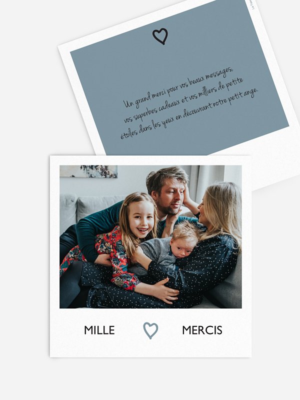 Carte remerciement naissance Polaroid