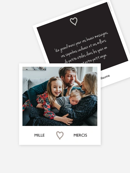 Carte remerciement naissance Polaroid