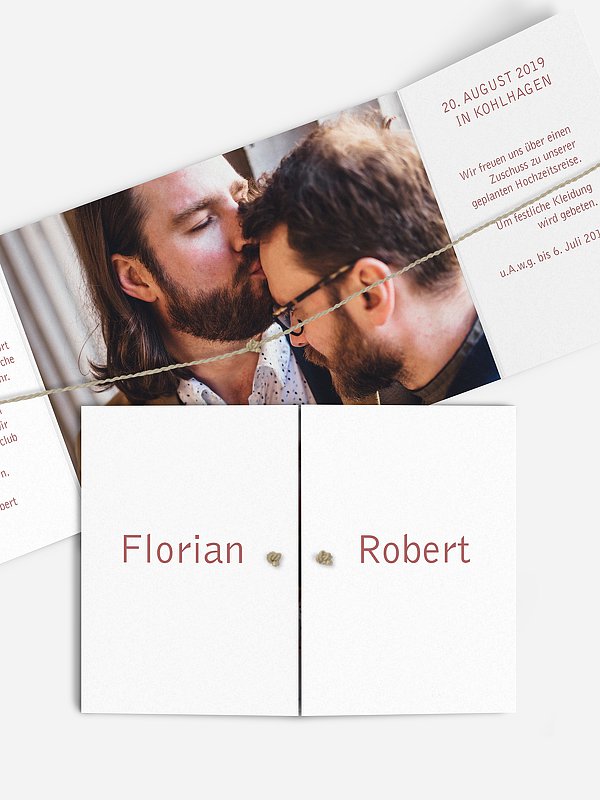 Hochzeitseinladung Farbreich mit Kordel