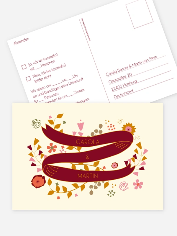 Antwortkarte Hochzeit Floral Banner