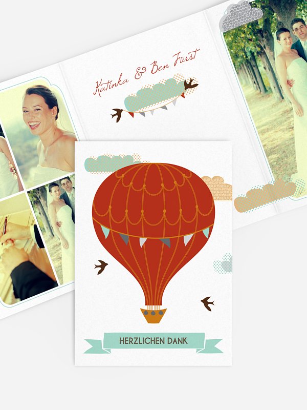 Dankeskarte Hochzeit Heißluftballon