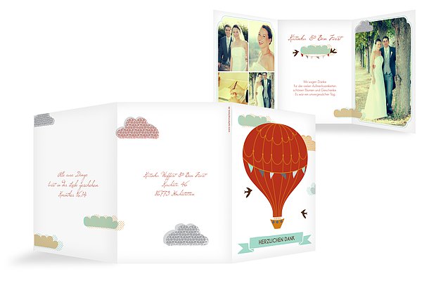 Dankeskarte Hochzeit „Heißluftballon“