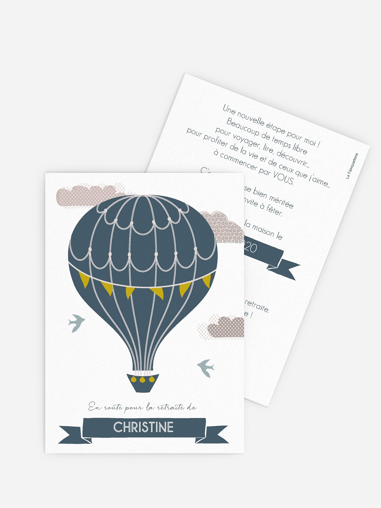 Carte invitation départ retraite Montgolfière