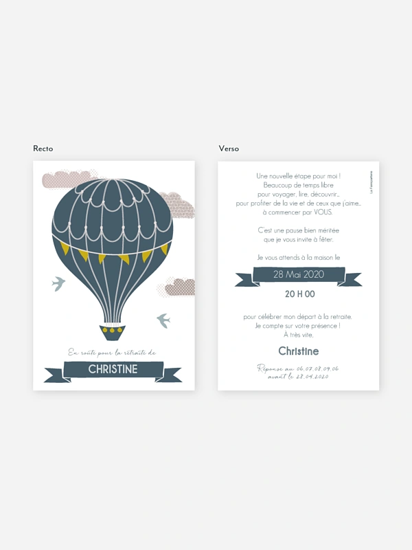 Carte invitation départ retraite Montgolfière