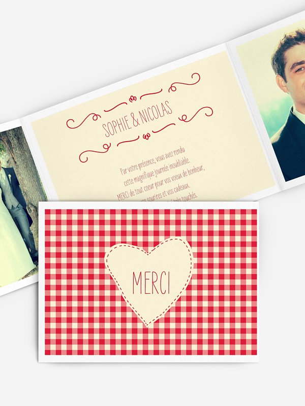 Carte de remerciements Carreaux vichy