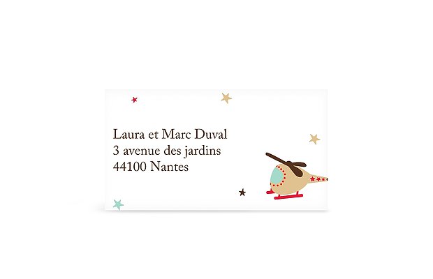 Étiquette destinataire naissance Hélicoptère