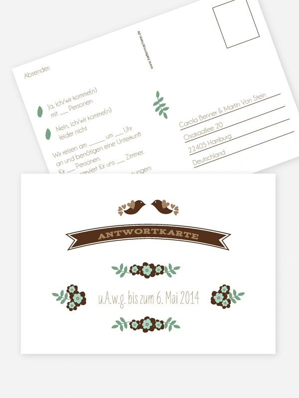 Antwortkarte Hochzeit Birds