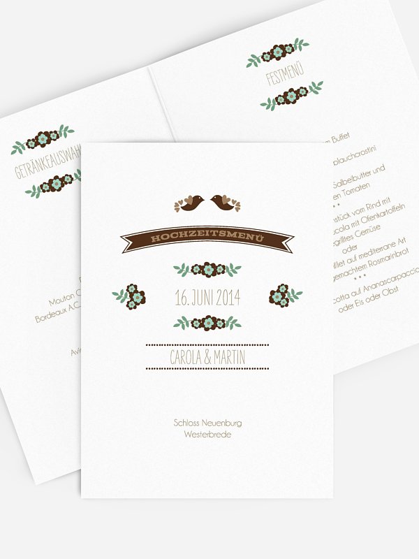 Menükarte Hochzeit Birds