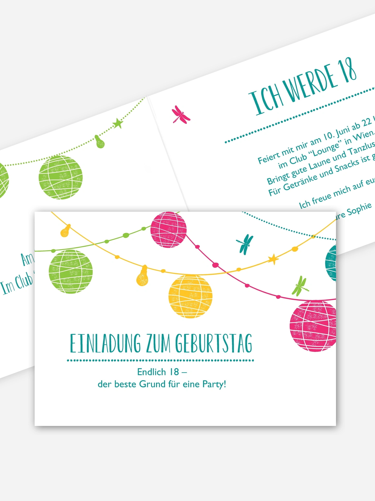 Einladung 18. Geburtstag Paperlanterns