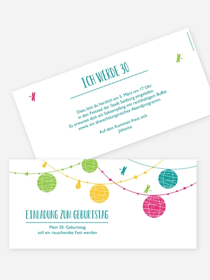 Einladung 30. Geburtstag Paperlanterns
