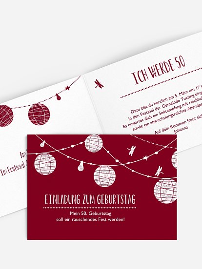 Einladung 50. Geburtstag Paperlanterns