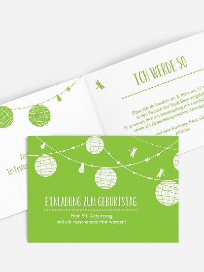 Einladung 50. Geburtstag Paperlanterns