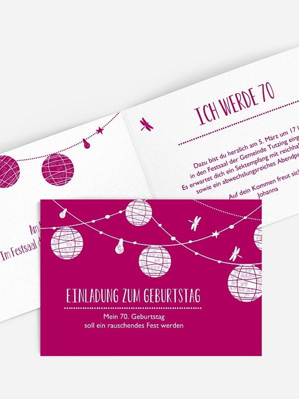 Einladung 70. Geburtstag Paperlanterns