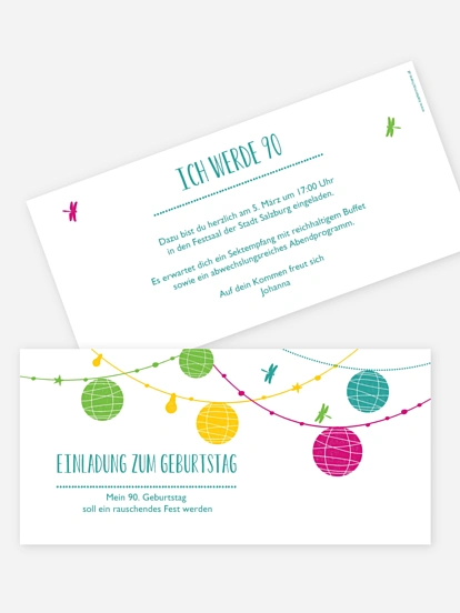 Einladung 90. Geburtstag Paperlanterns