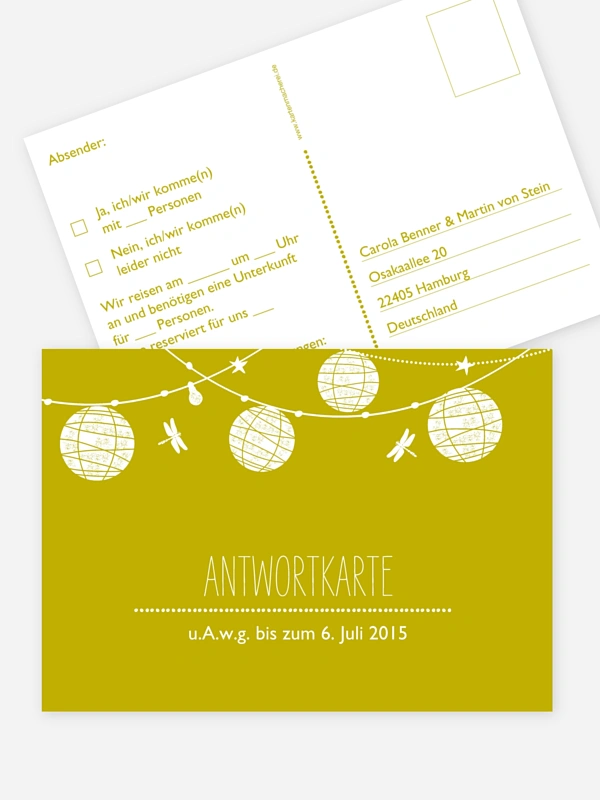 Antwortkarte Hochzeit Paperlanterns